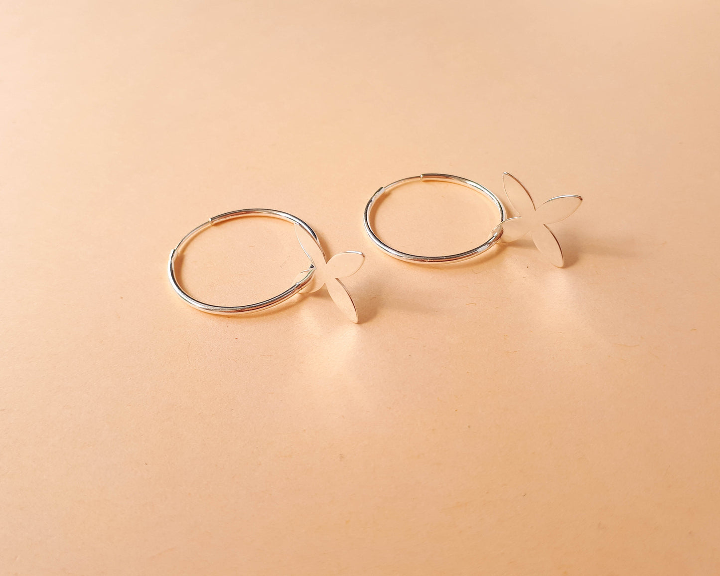 Sterling SIlver Hoop Earrings with Flower Charm