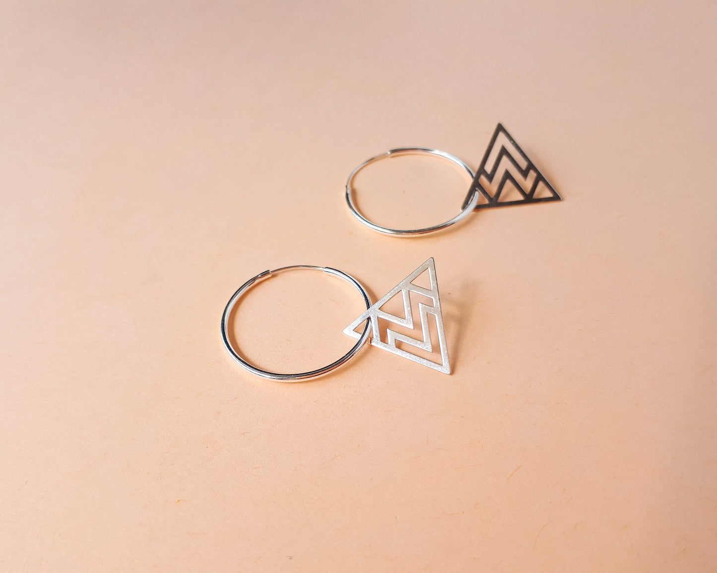 Sterling Silver Hoop Earrings with Triangle Charm