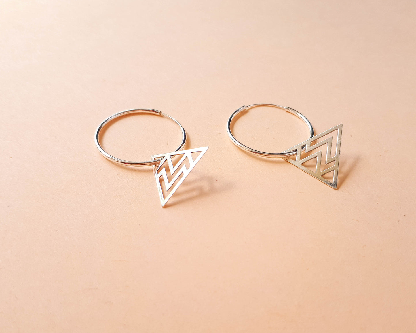 Sterling Silver Hoop Earrings with Triangle Charm