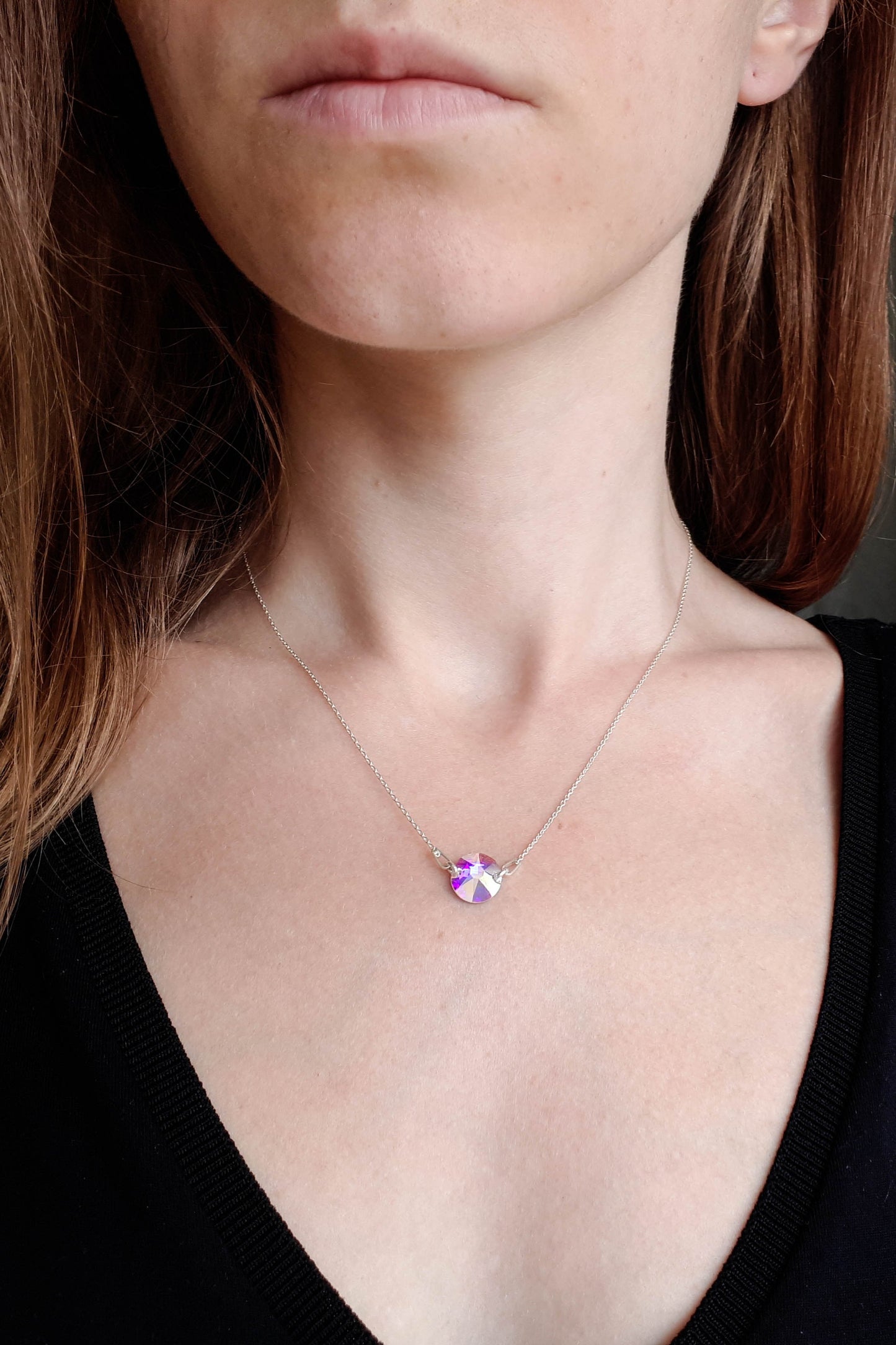 Sterling Silver Round Crystal Necklace