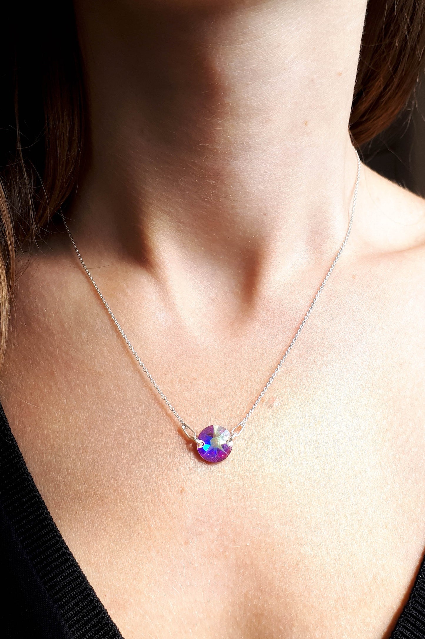 Sterling Silver Round Crystal Necklace