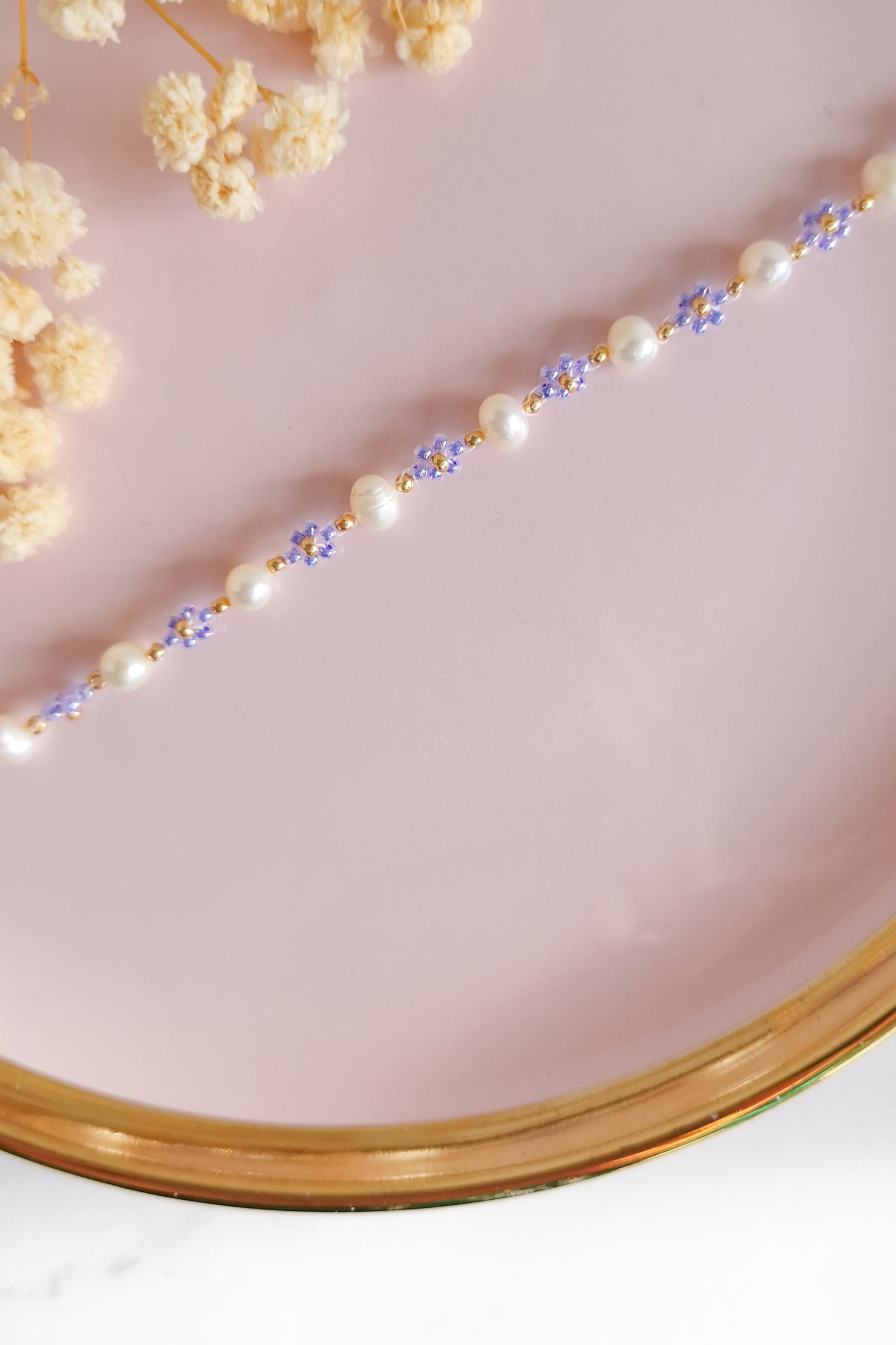 Daisy Flower Bracelet with Freshwater Pearls