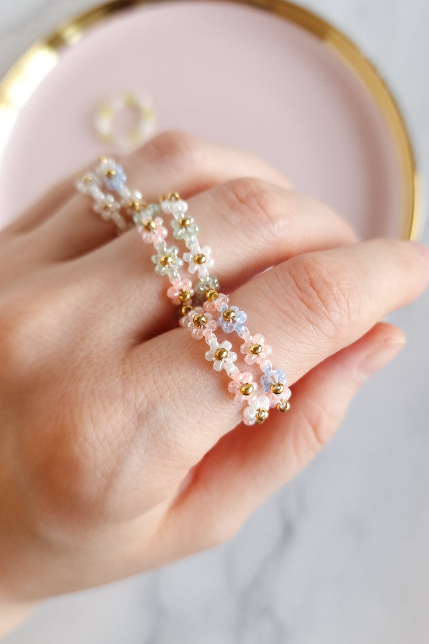 Beaded Daisy Flower Ring
