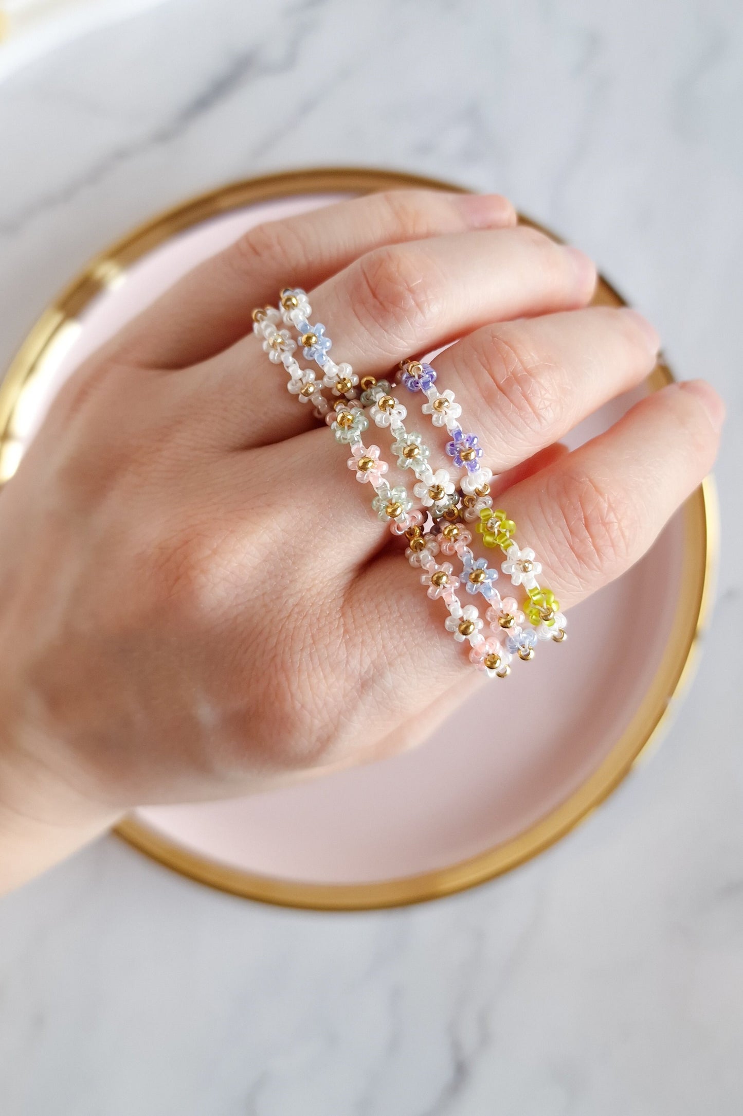 Beaded Daisy Flower Ring