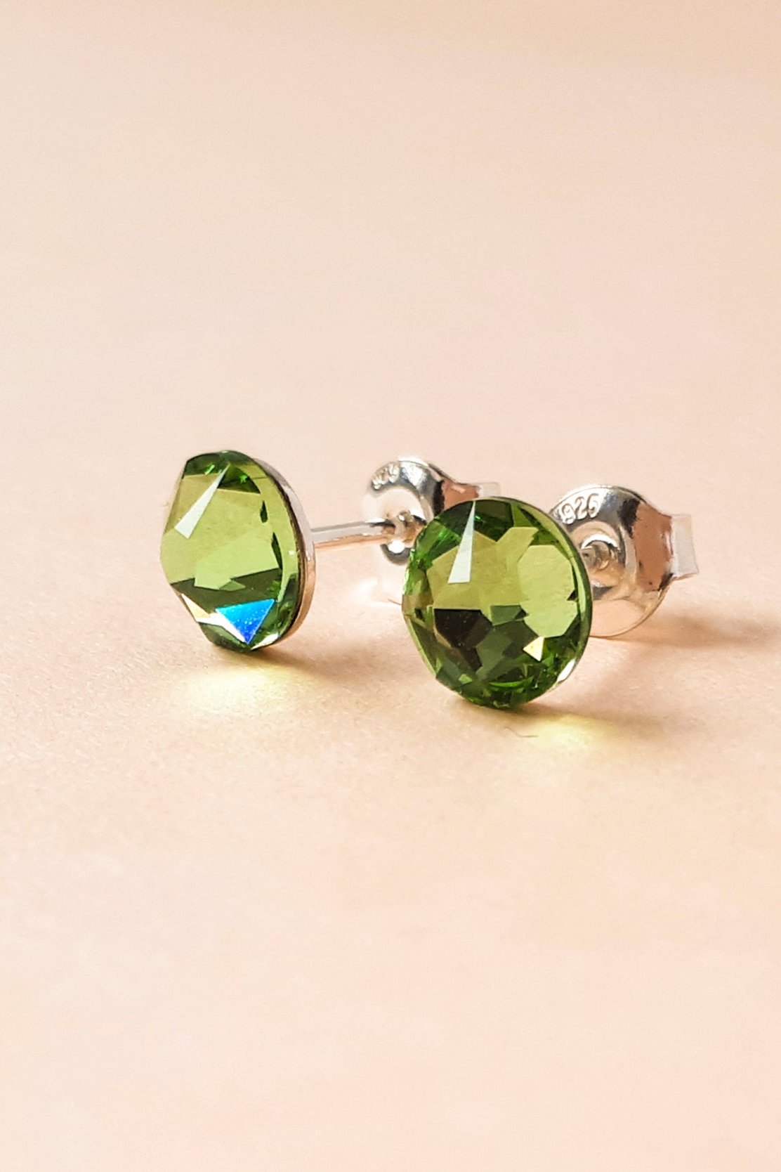 Round Sterling Silver Crystal Stud Earrings