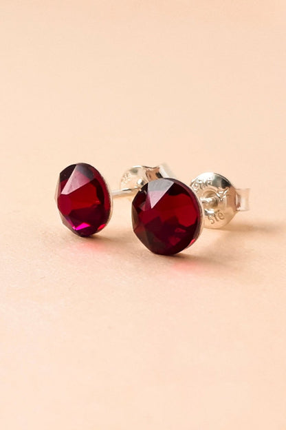Round Sterling Silver Crystal Stud Earrings