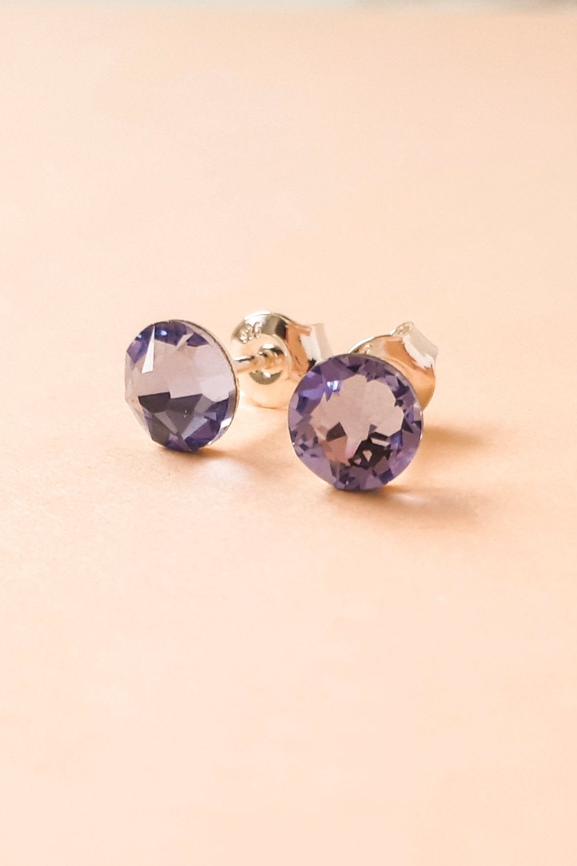 Round Sterling Silver Crystal Stud Earrings