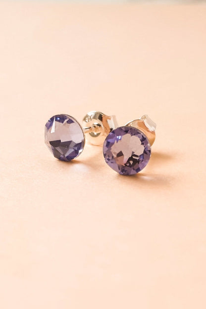 Round Sterling Silver Crystal Stud Earrings