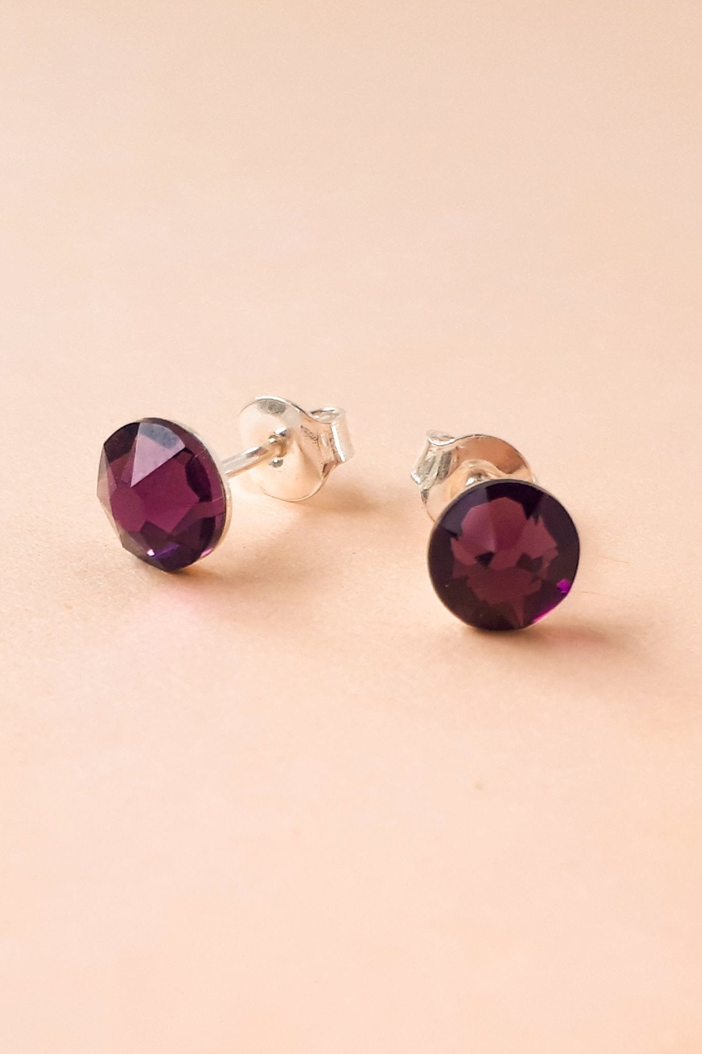 Round Sterling Silver Crystal Stud Earrings