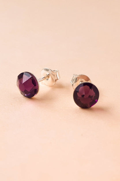 Round Sterling Silver Crystal Stud Earrings