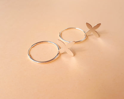 Sterling SIlver Hoop Earrings with Flower Charm