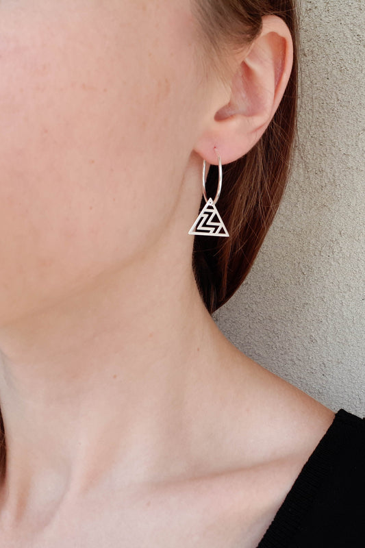 Sterling Silver Hoop Earrings with Triangle Charm