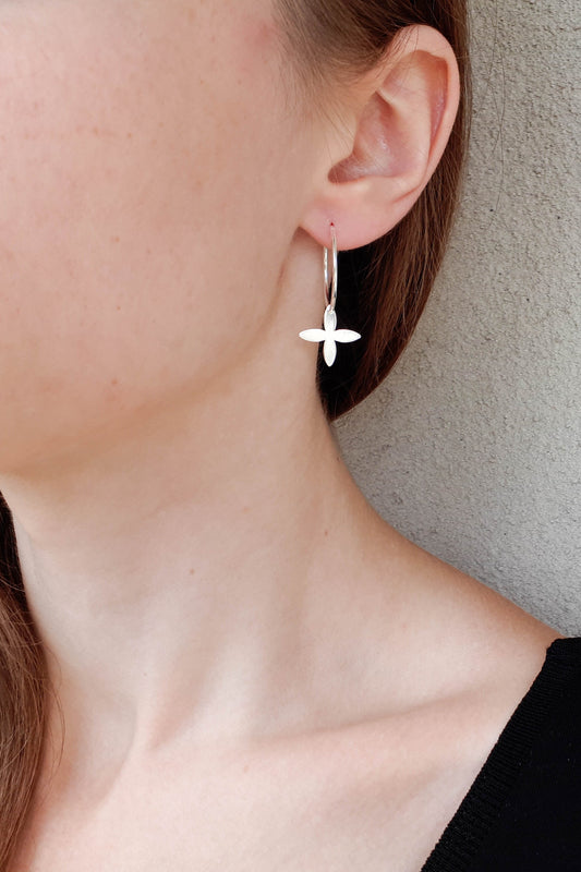 Sterling SIlver Hoop Earrings with Flower Charm
