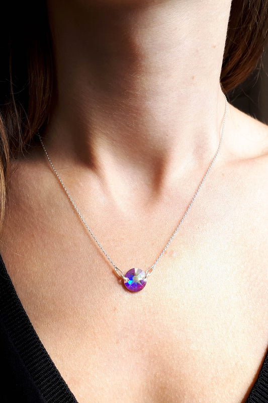 Sterling Silver Round Crystal Necklace