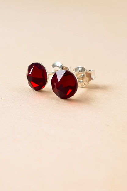 Round Sterling Silver Crystal Stud Earrings