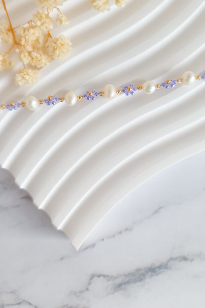 Daisy Flower Bracelet with Freshwater Pearls