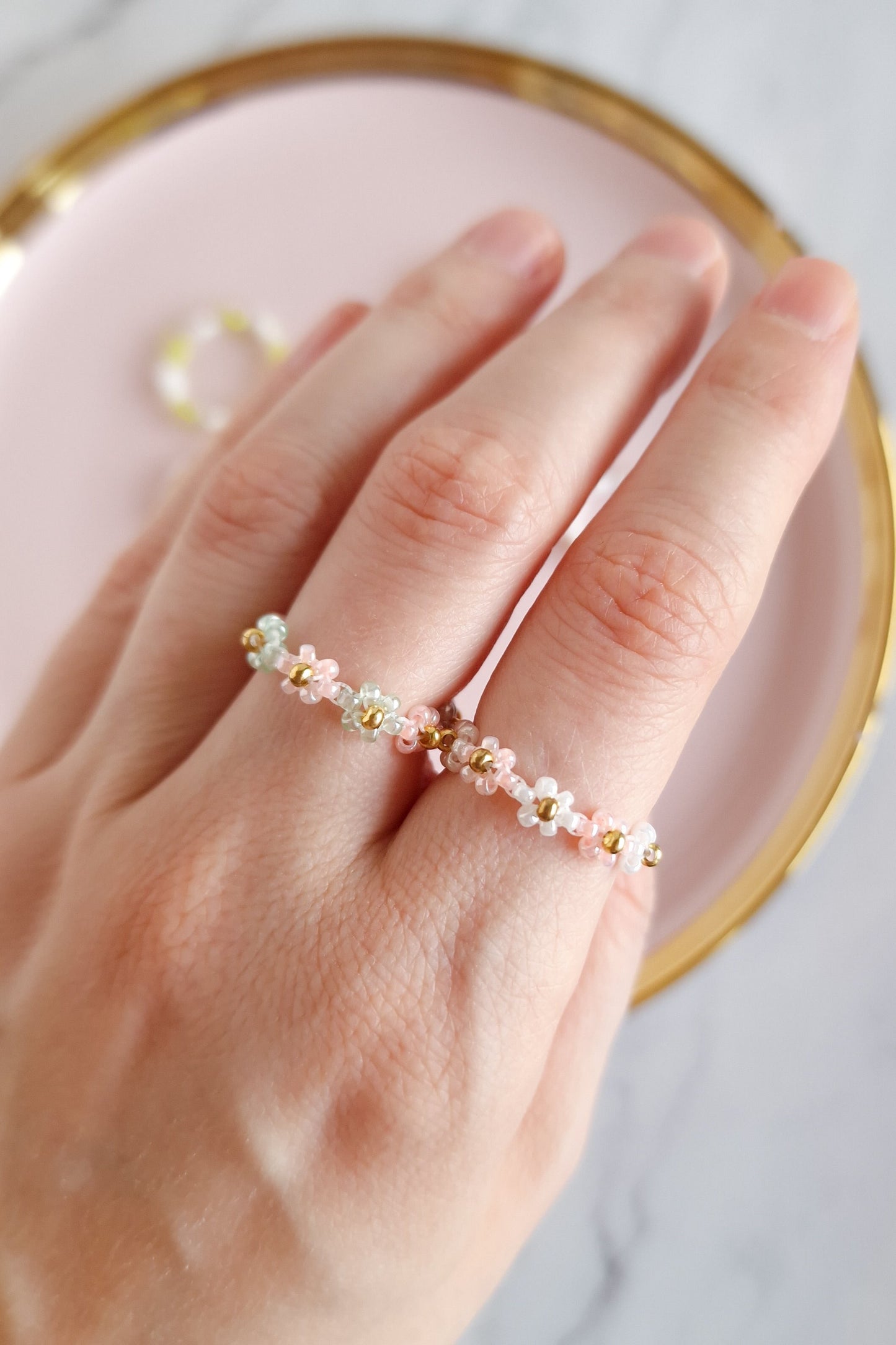 Beaded Daisy Flower Ring