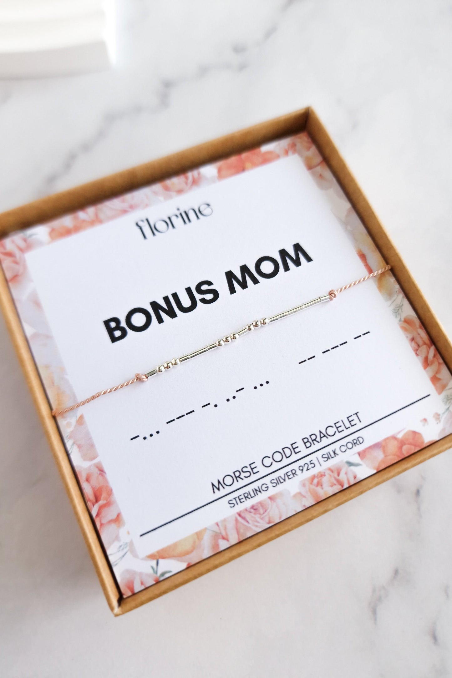 Bonus Mom Sterling Silver Morse Code Bracelet