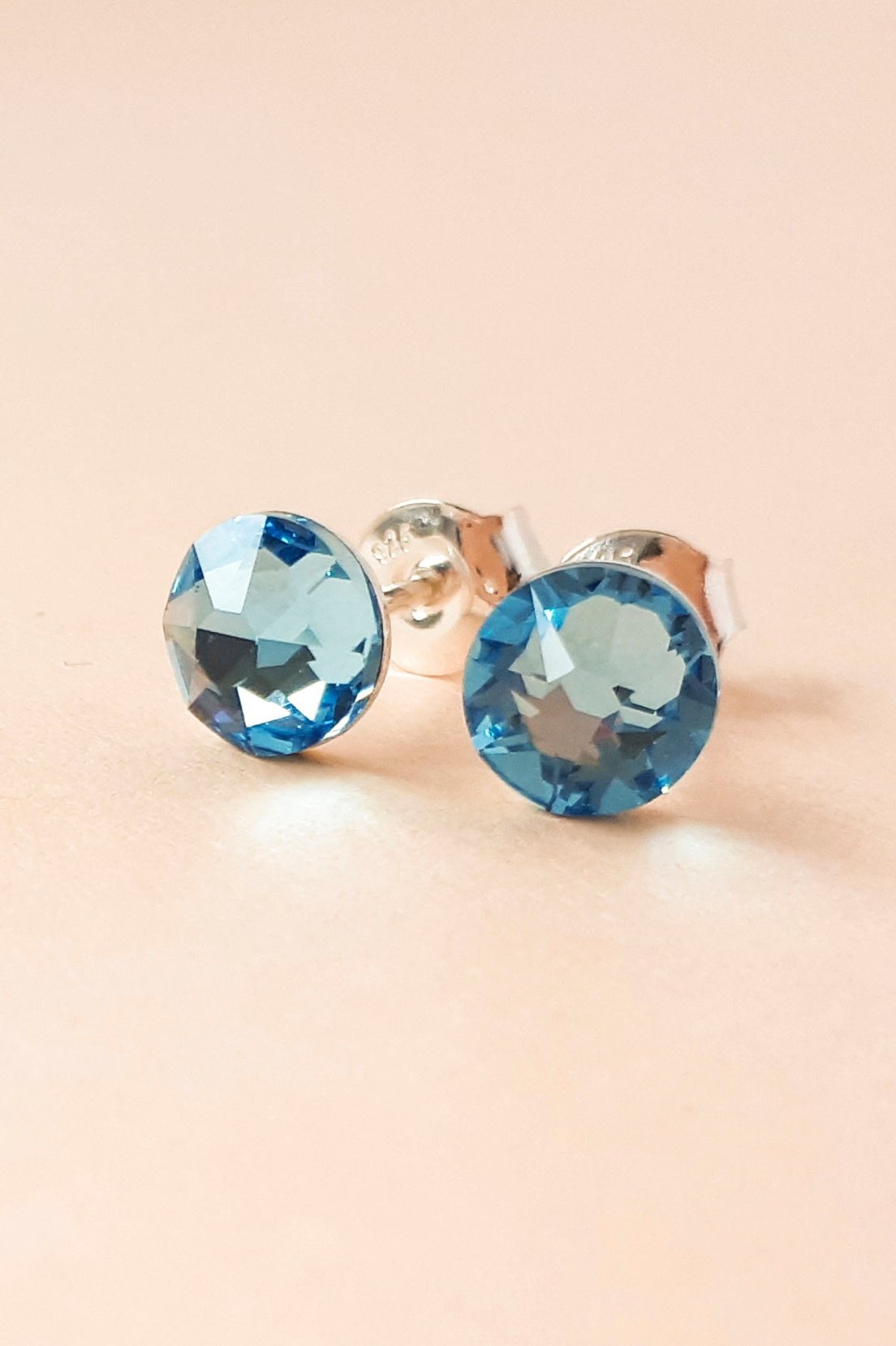 Round Sterling Silver Crystal Stud Earrings