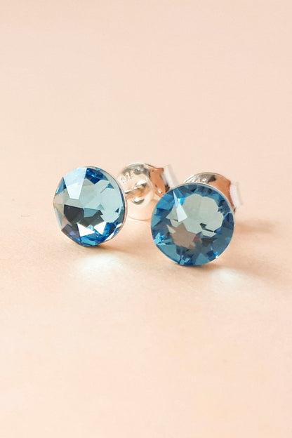 Round Sterling Silver Crystal Stud Earrings