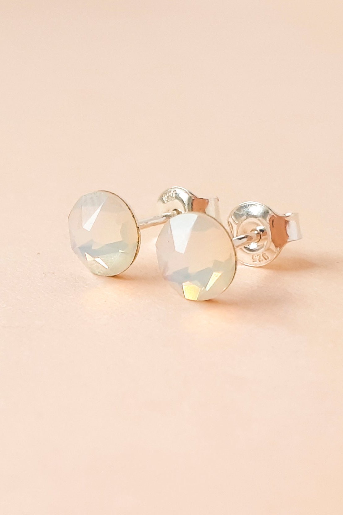 Round Sterling Silver Crystal Stud Earrings
