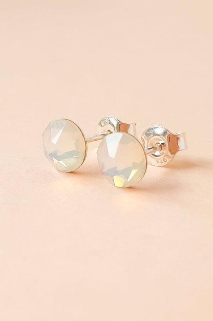 Round Sterling Silver Crystal Stud Earrings