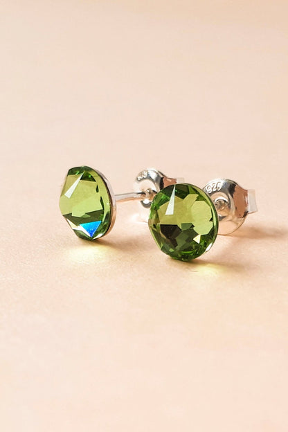 Round Sterling Silver Crystal Stud Earrings