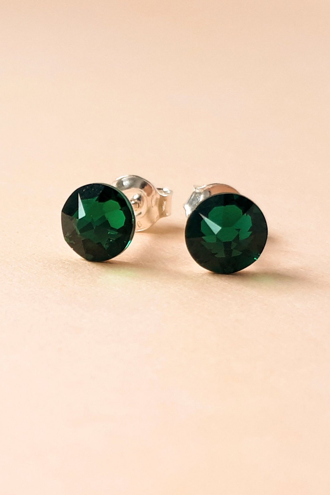 Round Sterling Silver Crystal Stud Earrings