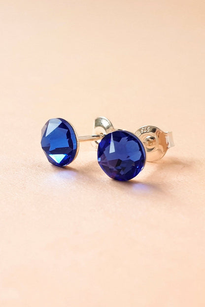 Round Sterling Silver Crystal Stud Earrings