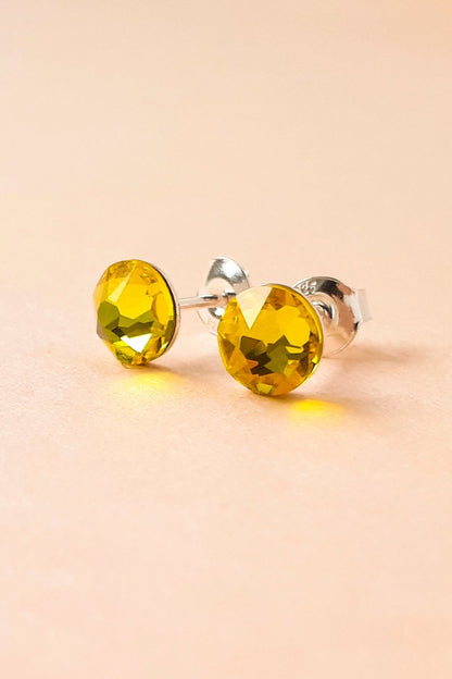 Round Sterling Silver Crystal Stud Earrings