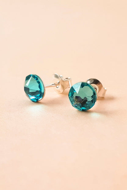 Round Sterling Silver Crystal Stud Earrings
